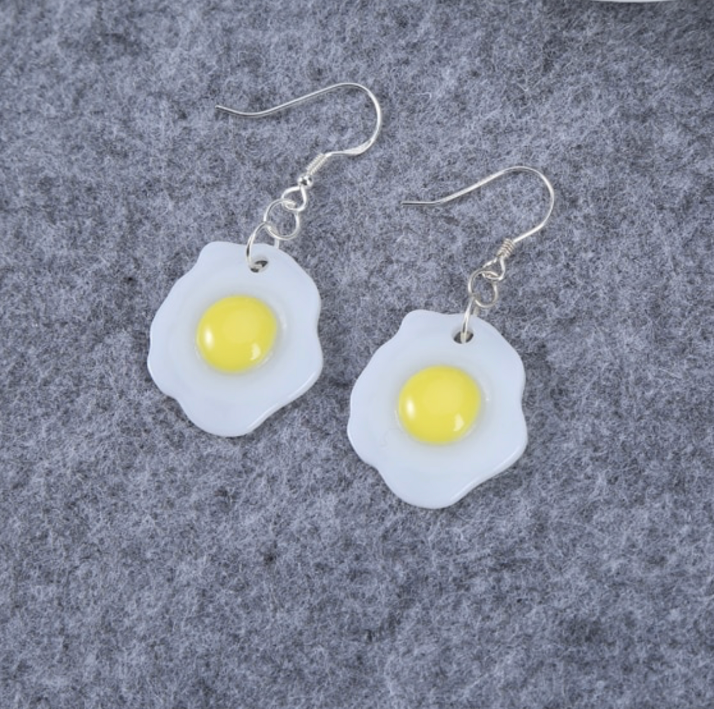 Silvertone Fried Egg Drop Earrings