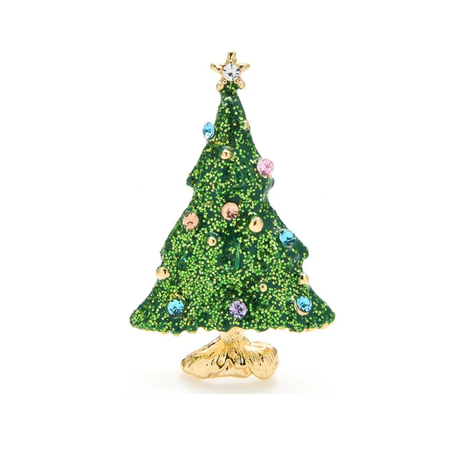 Glittery Christmas Tree Brooch With Crystals