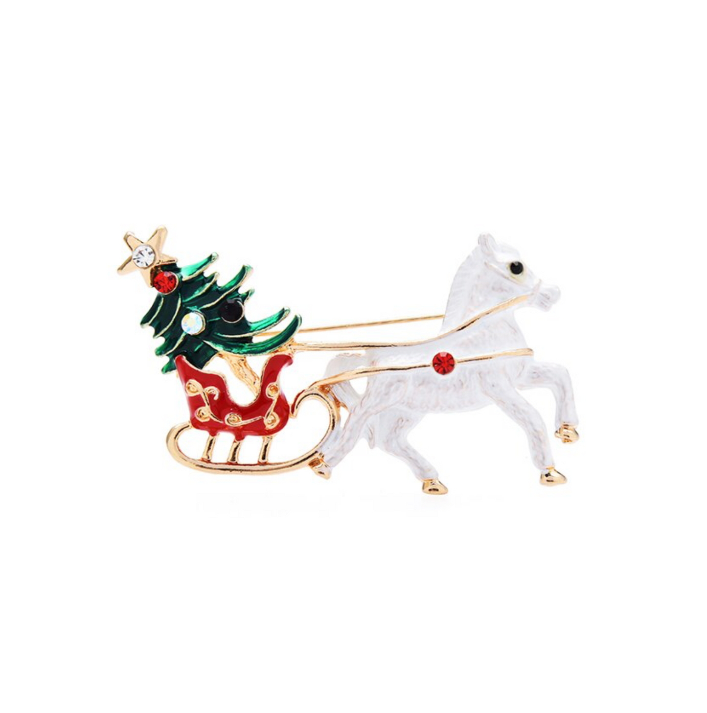 Christmas Sleigh & White Horse Brooch