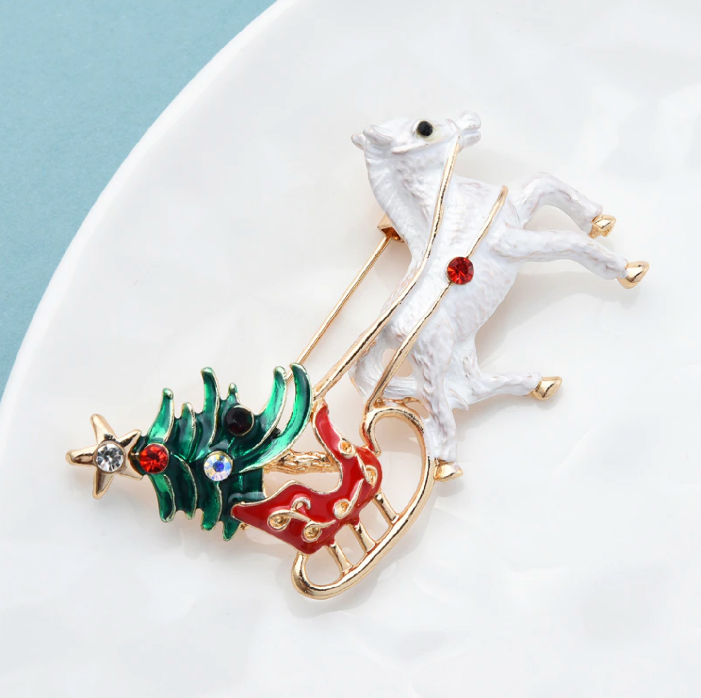 Christmas Sleigh & White Horse Brooch