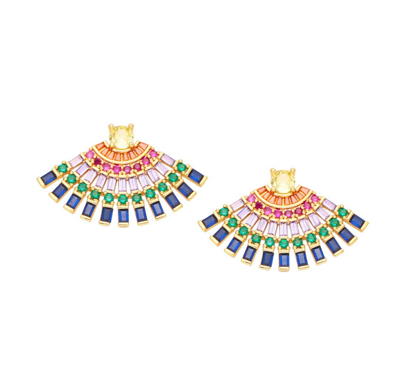 Goldtone Multi-color Cubic Zirconia Fan Earrings