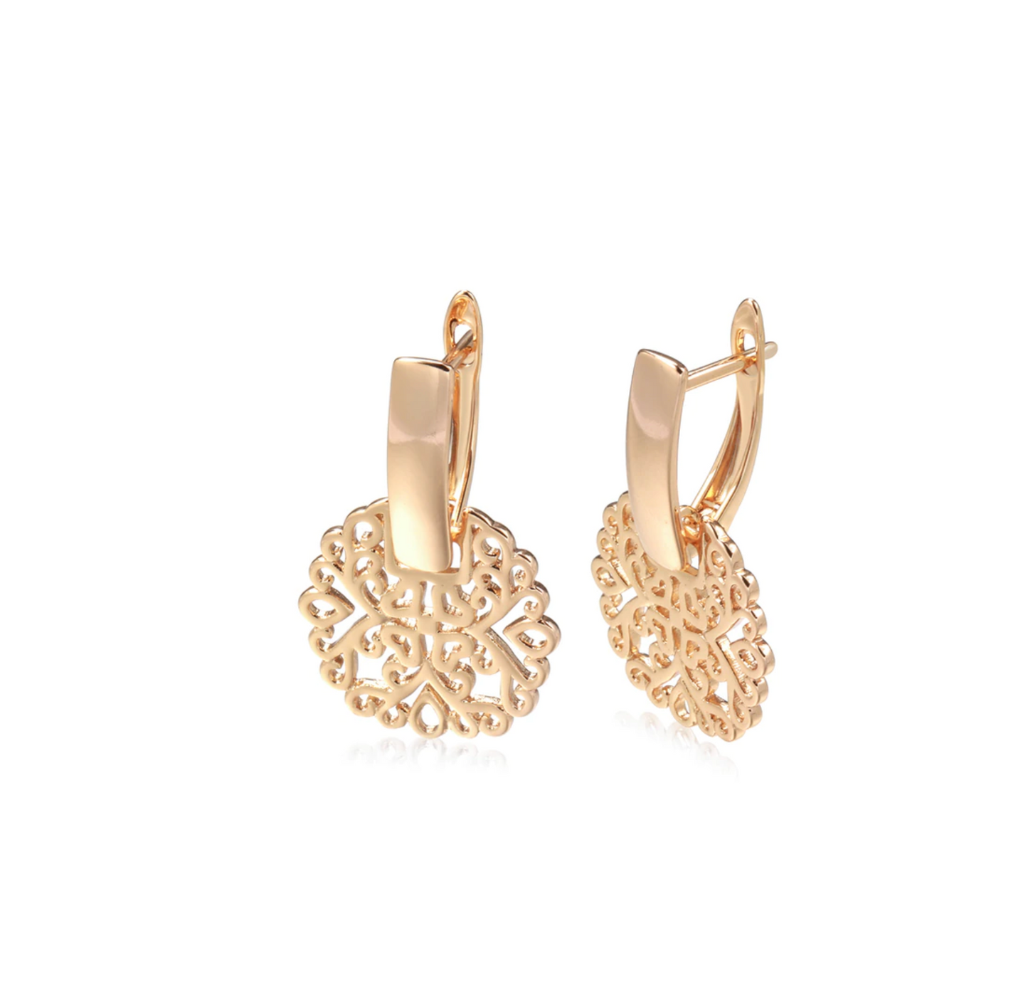 Goldtone Openwork Ornate Circular Drop Stud Earrings