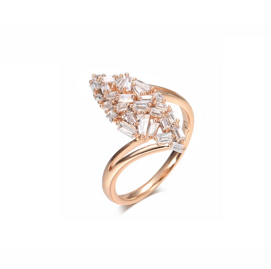 Rose Goldtone & CZ Clustered Crystal Marquis Statement Ring