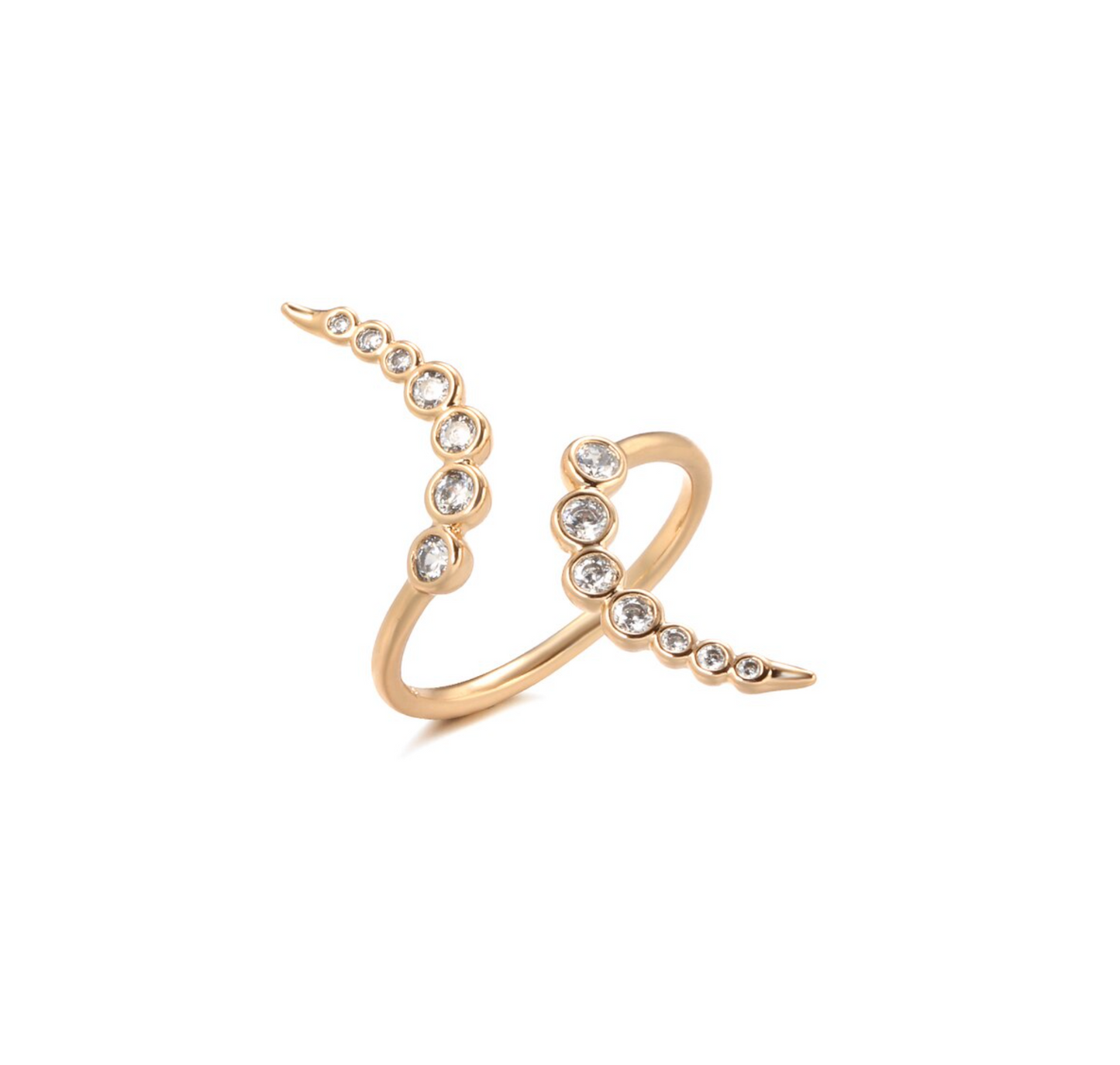 Rose Goldtone & Clear CZ Curved Bypass Ring