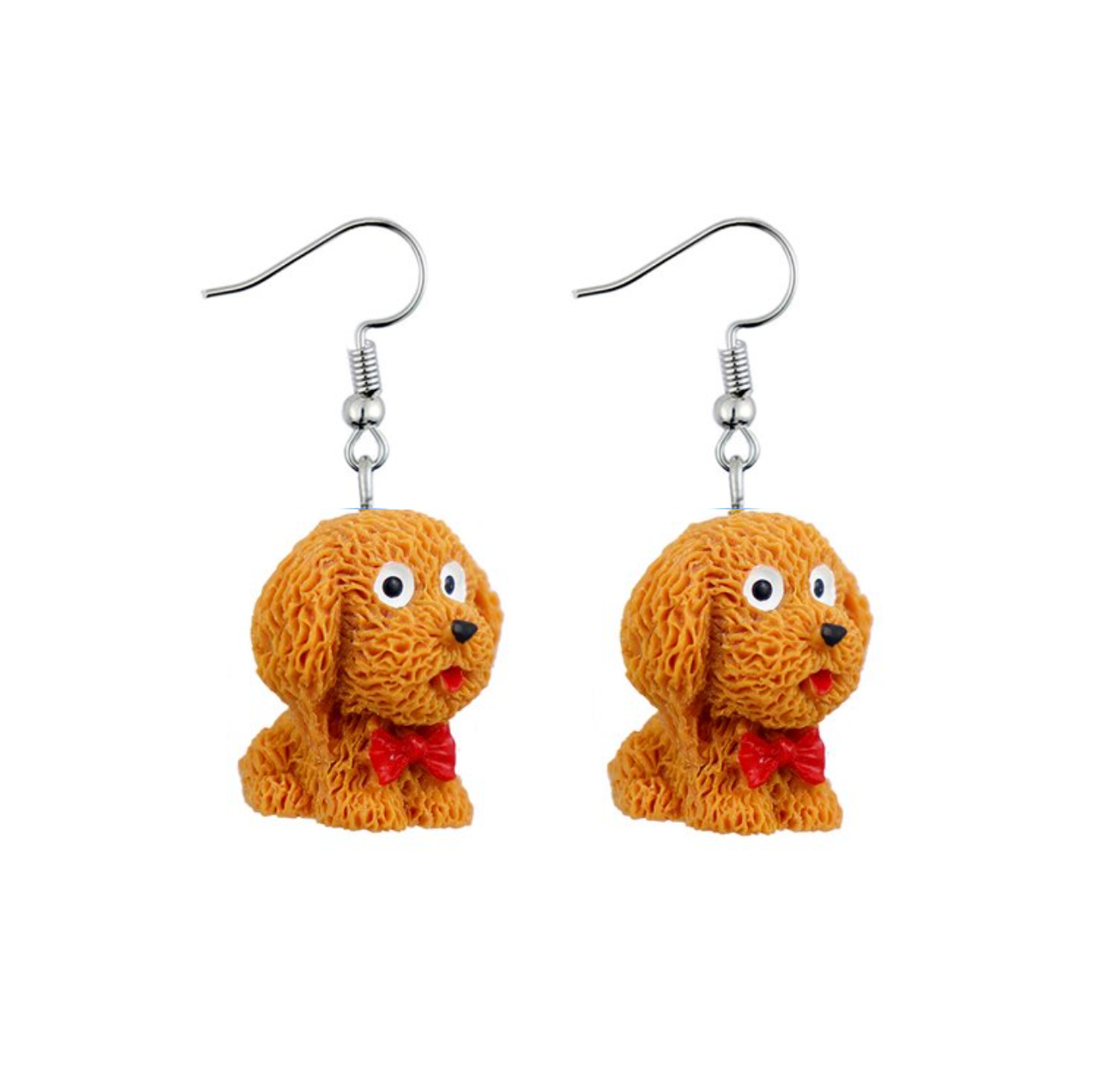 Cute Clay Caramel Dog Earring With Red Bowtie