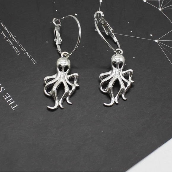 Silvertone Octopus Hoop Earrings