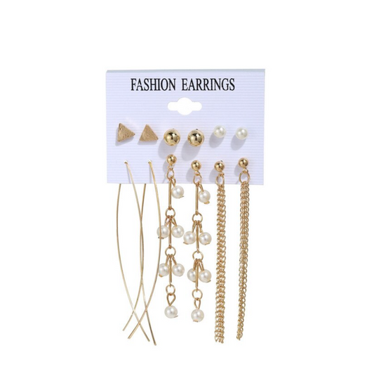 Goldtone & Imitation Pearl Stud And Drop Set Of 6 Earrings