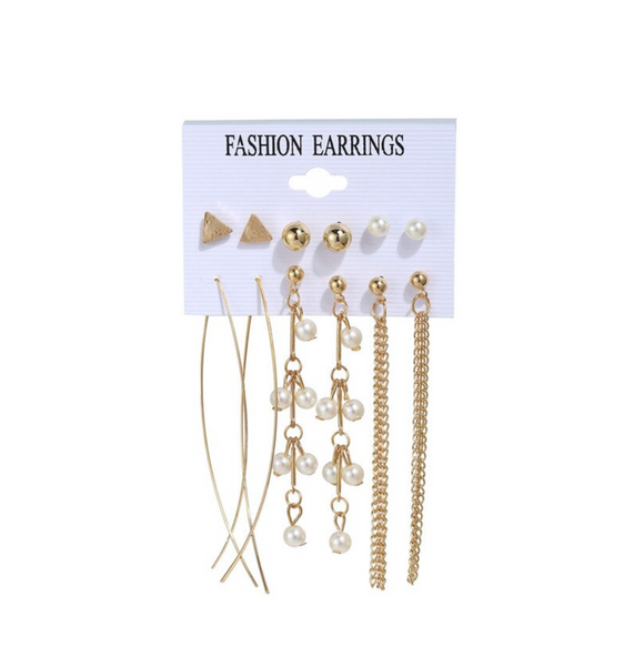 Goldtone & Imitation Pearl Stud And Drop Set Of 6 Earrings
