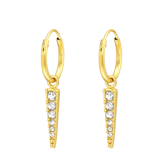 Gold Plated Sterling Silver & CZ Spike Huggie Hoop Earrings