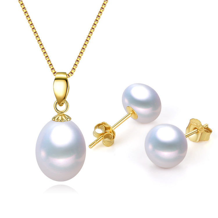 Gold Plated Sterling Silver Freshwater Pearl Pendant & Stud Earring Set