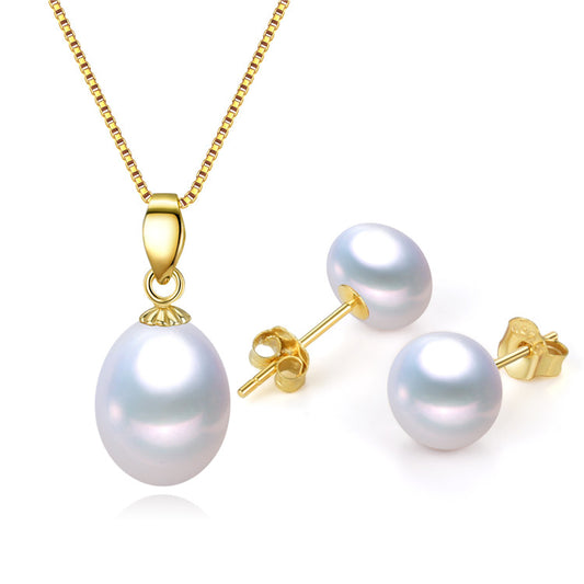 Gold Plated Sterling Silver Freshwater Pearl Pendant & Stud Earring Set