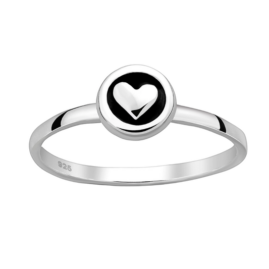 Sterling Silver Black Stamped Heart Ring