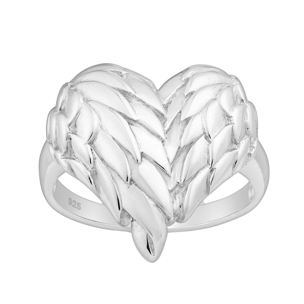 Sterling Silver Heart Shaped Angel Wings Ring