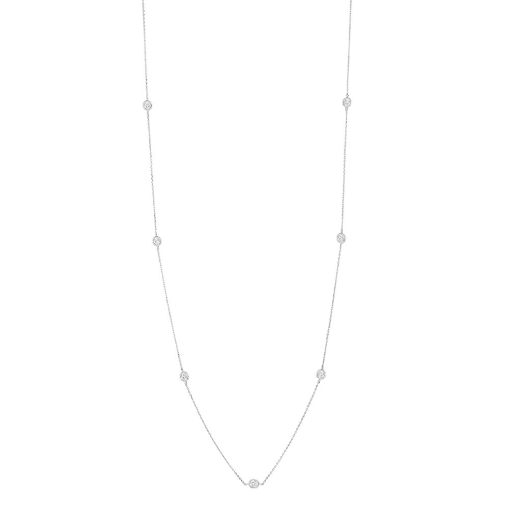 Sterling Silver Long Station Chain Clear CZ Necklace