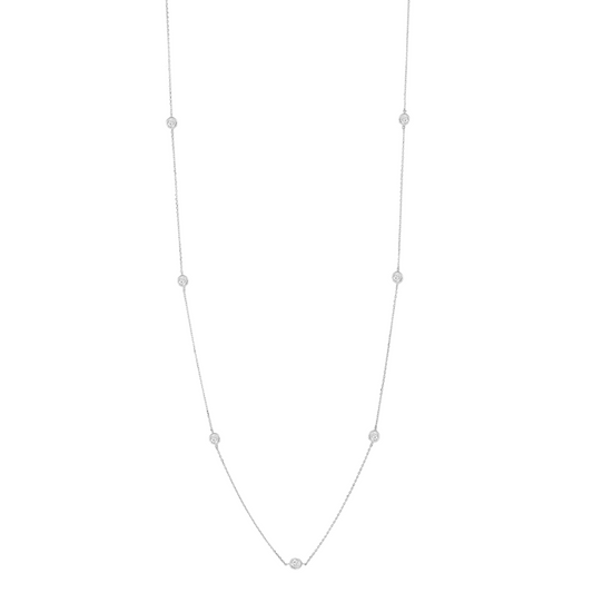 Sterling Silver Long Station Chain Clear CZ Necklace