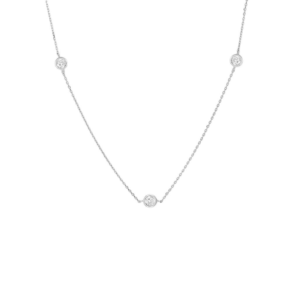 Sterling Silver Long Station Chain Clear CZ Necklace