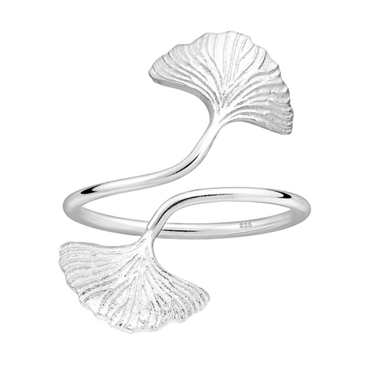 Sterling Silver Dual Ginkgo Leaf Statement Ring