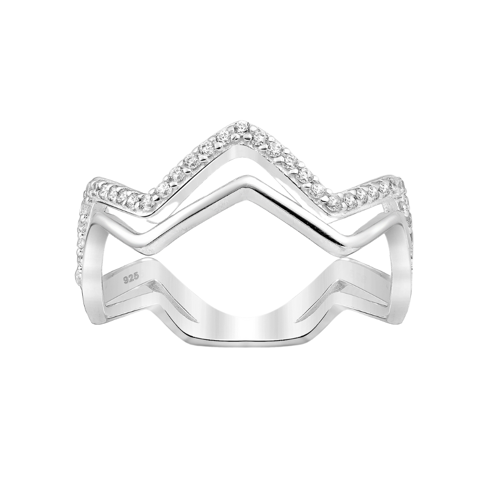 Sterling Silver & Clear CZ Zig Zag Dual band Ring