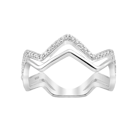 Sterling Silver & Clear CZ Zig Zag Dual band Ring