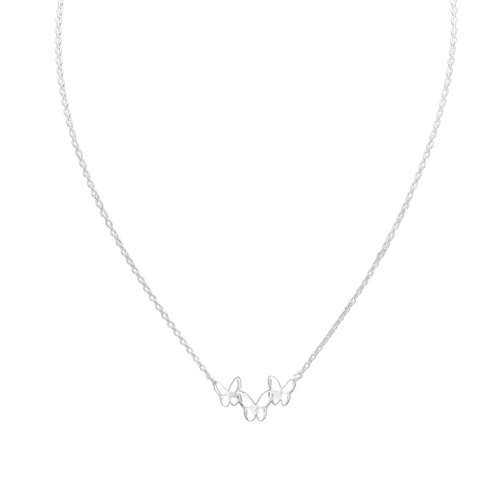 Sterling Silver Triple Butterfly Pendant Necklace