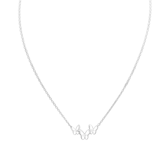 Sterling Silver Triple Butterfly Pendant Necklace