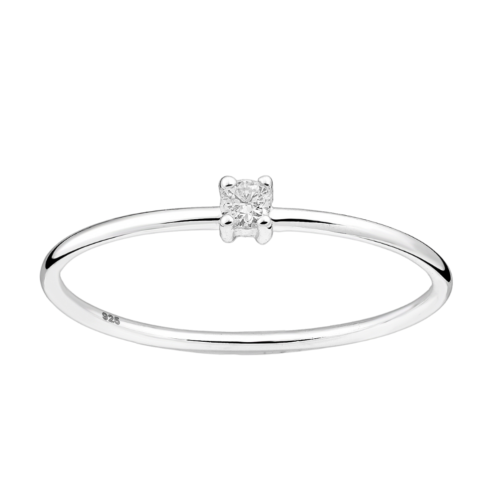 Sterling Silver & Clear CZ Solitaire Dainty Ring