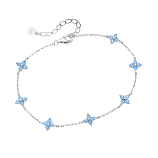 Sterling Silver Light Blue CZ Flower Bracelet