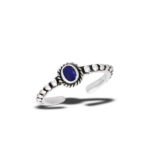 Sterling Silver Dotted Blue Lapis Oval Toe Ring