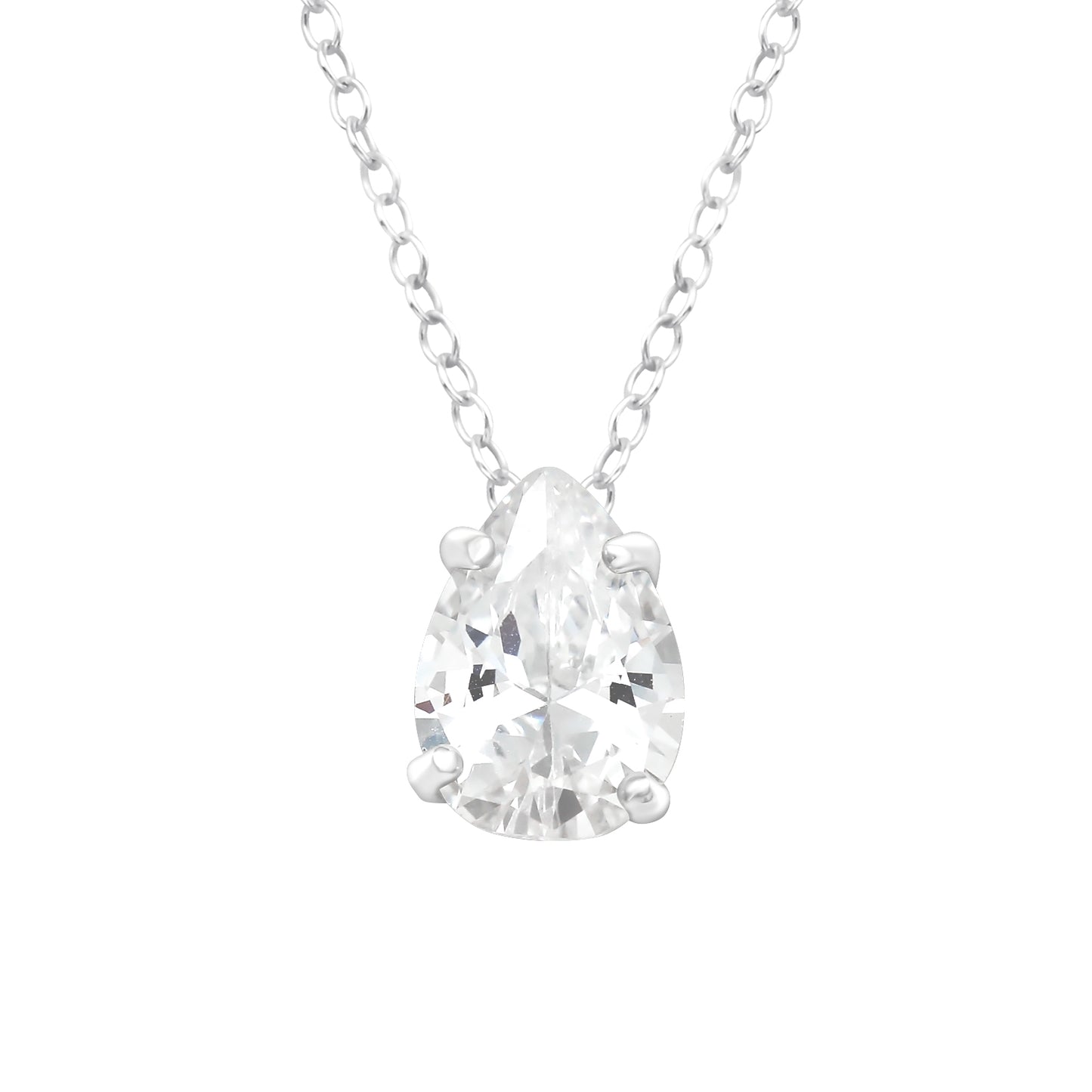 Sterling Silver Dainty CZ Teardrop Pendant Necklace