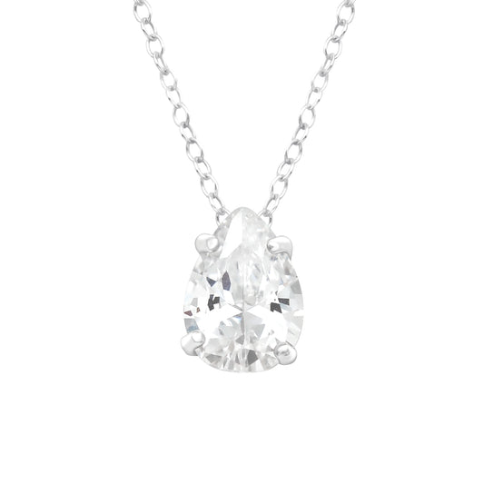 Sterling Silver Dainty CZ Teardrop Pendant Necklace