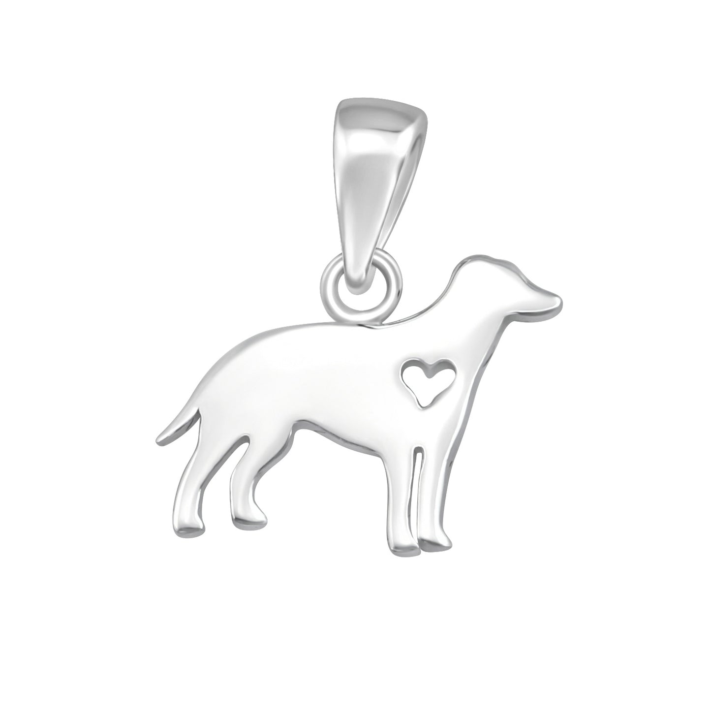 Sterling Silver Dog with Heart Cut Out Pendant