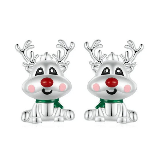 Sterling Silver Red Nosed Reindeer Stud Earrings