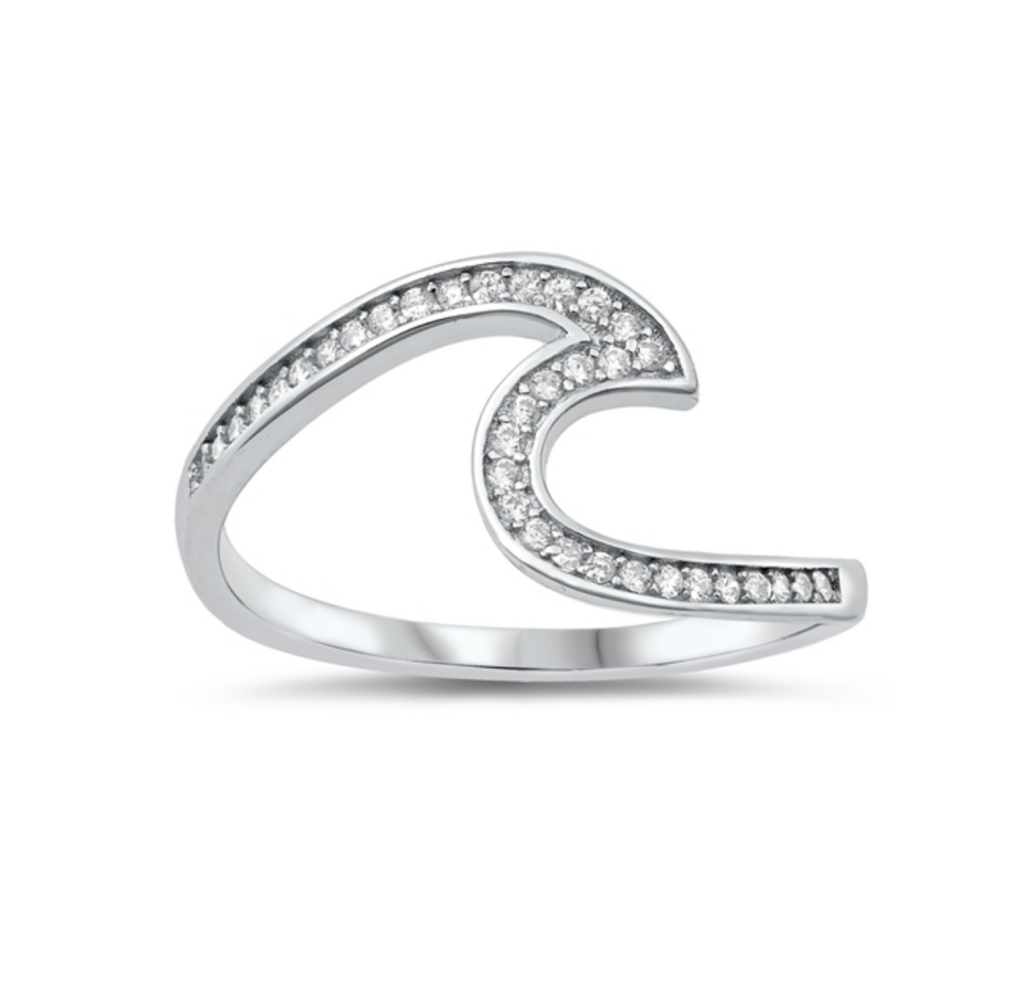 Sterling Silver & Clear CZ Pave Wave Ring