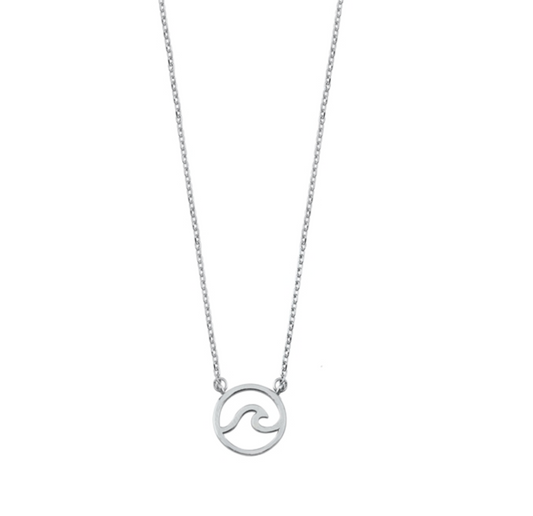 Sterling Silver Open Circle Wave Pendant Necklace