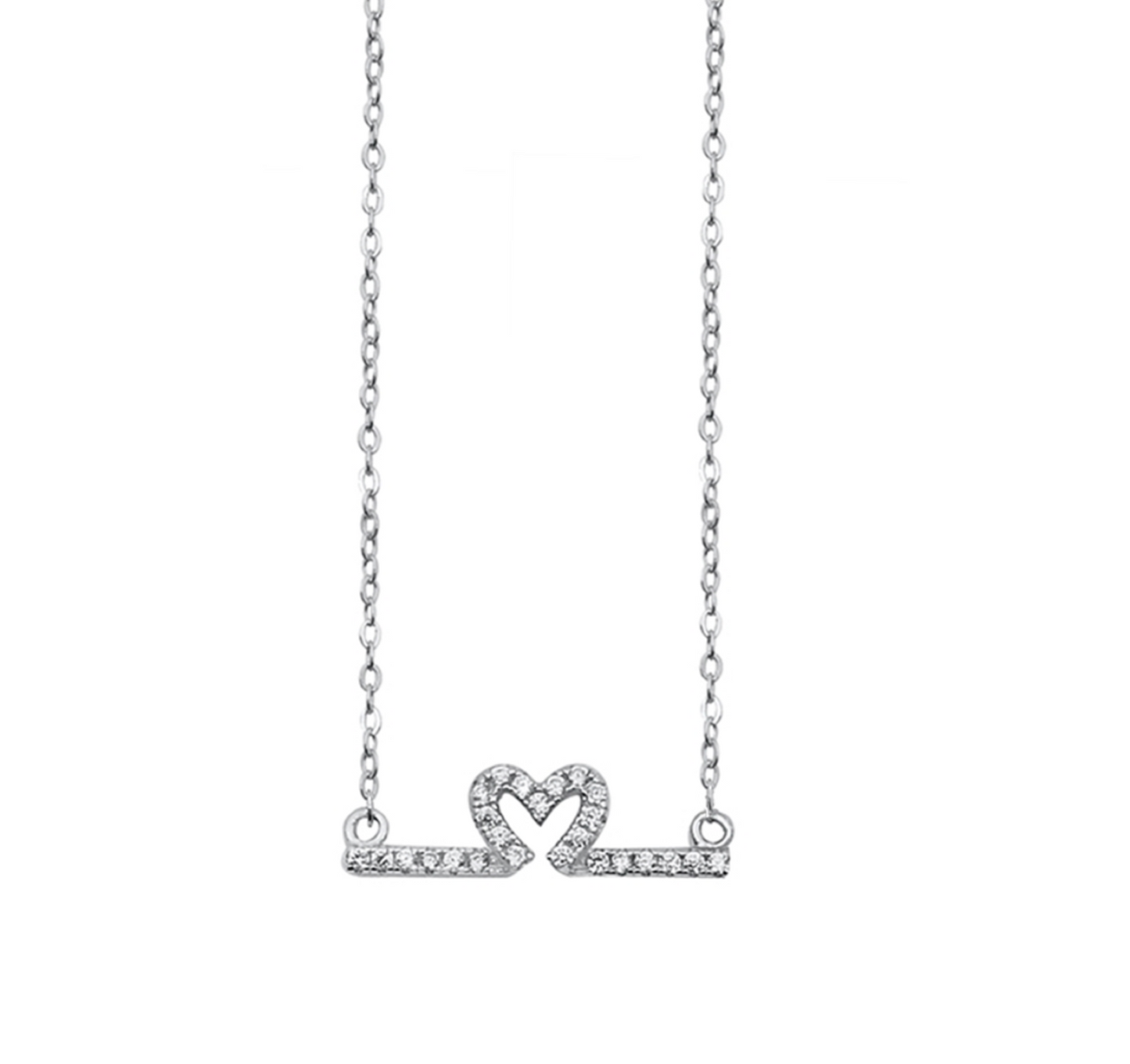 Sterling Silver & CZ Heart Line Pendant Necklace