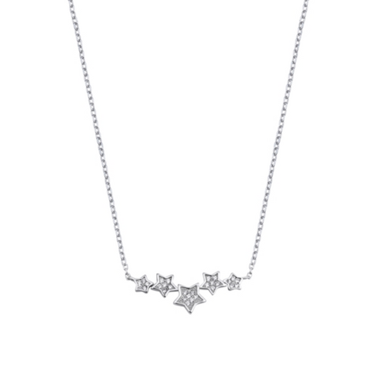 Sterling Silver & CZ Star Clustered Pendant Necklace