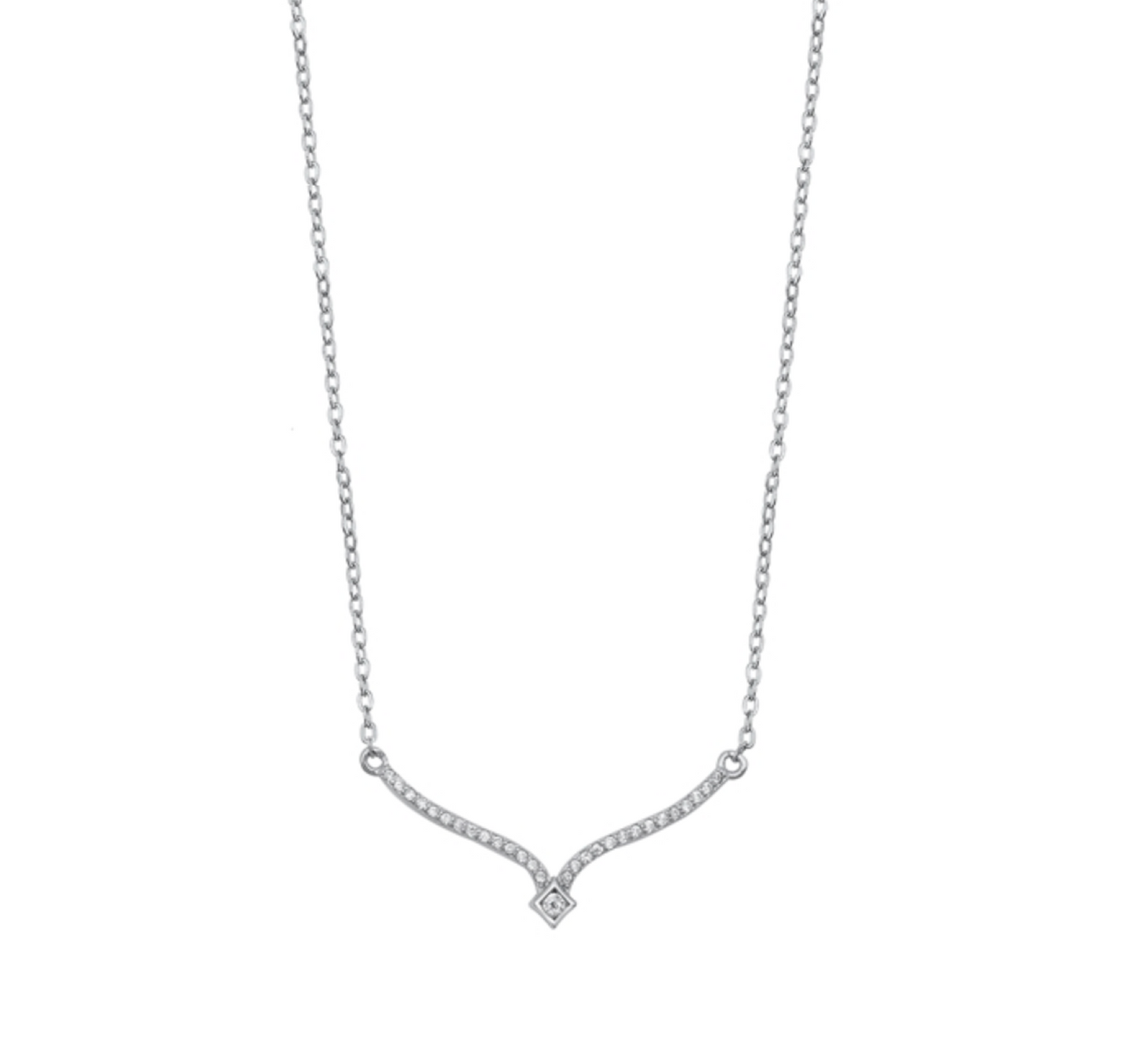 Sterling Silver & CZ Curved Elegant Necklace