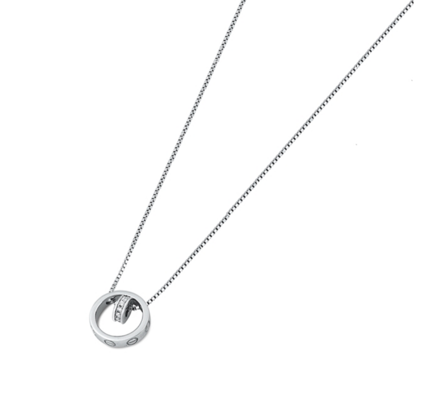 Sterling Silver & CZ Dual Interlocked Circles Pendant Necklace