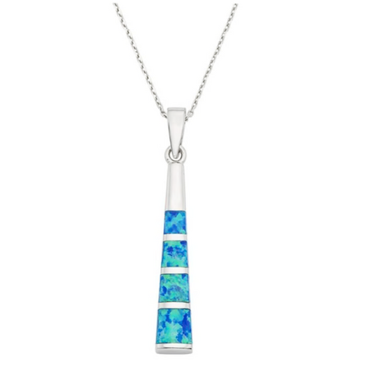 Sterling Silver & Blue Lab Opal Bar Pendant Necklace