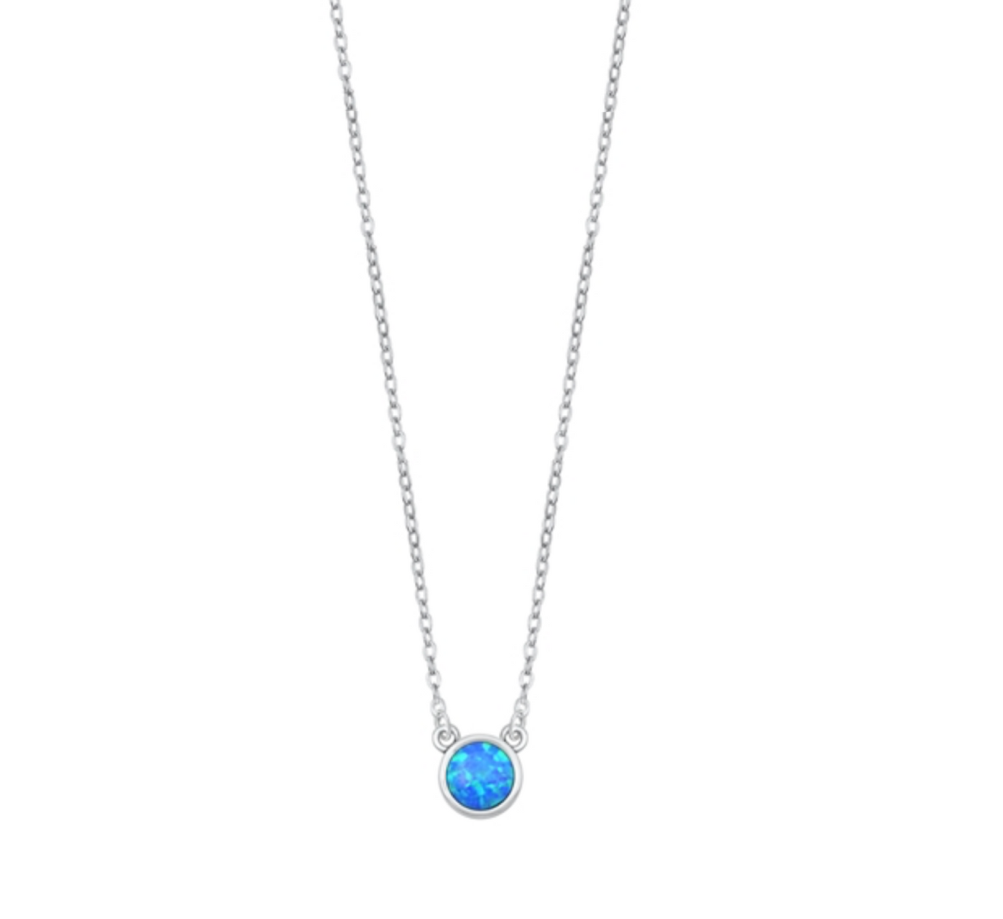 Sterling Silver & Blue Lab Opal Circular Solitaire Pendant Necklace