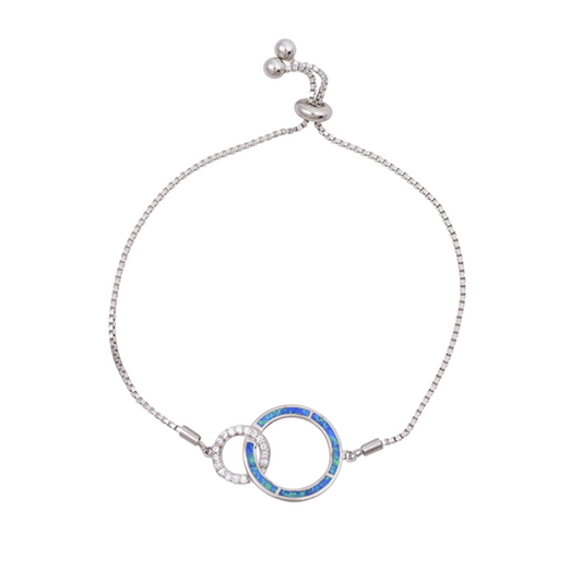 Sterling Silver & CZ Pave Interlocked Blue Lab Opal Adjustable Bracelet