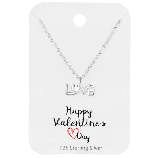 Sterling Silver LOVE with Heart Pendant Necklace