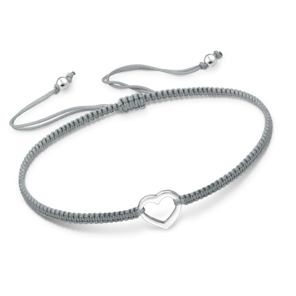 Sterling Silver Heart Charm Macrame Bracelet