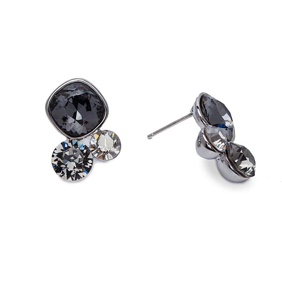 Silvertone Earrings with Black & Clear Swarovski Crystals