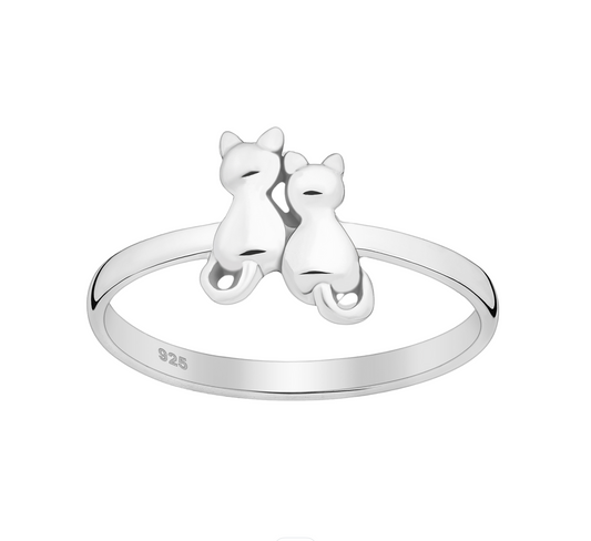 Sterling Silver Two Cats Ring