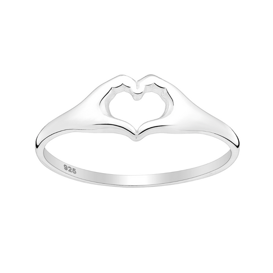 Sterling Silver Heart Hands Ring