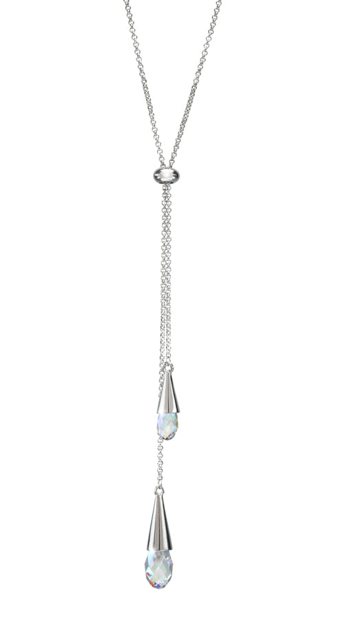 Aurora Borealis Swarovski Crystal Briolette Lariat Style Necklace