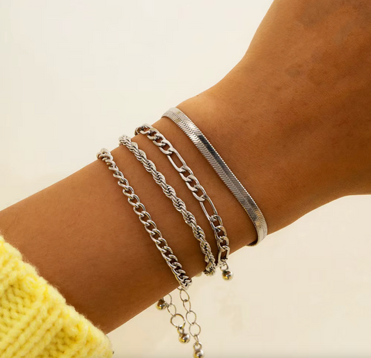 Silvertone Minimalist Set Of 4 Chain Link Bracelets