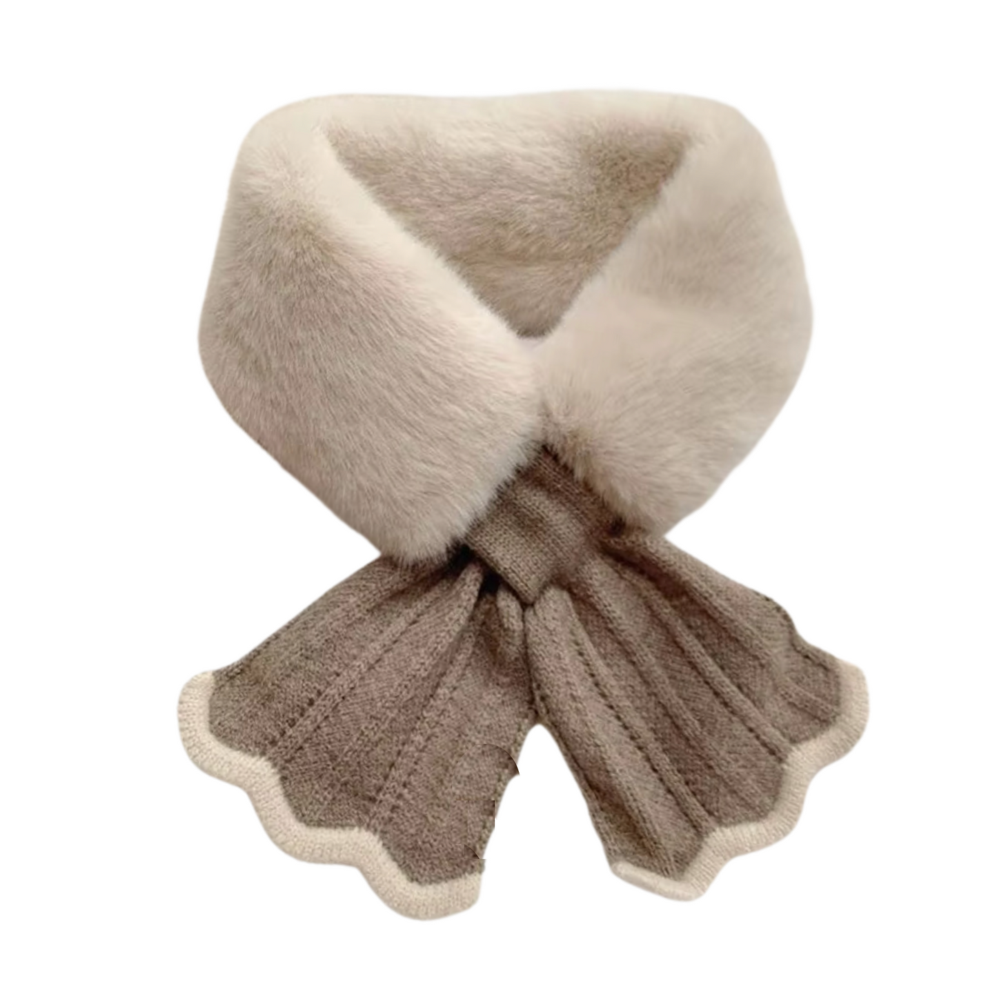 Chic Faux fur Collar Scarf in Beige and Greige