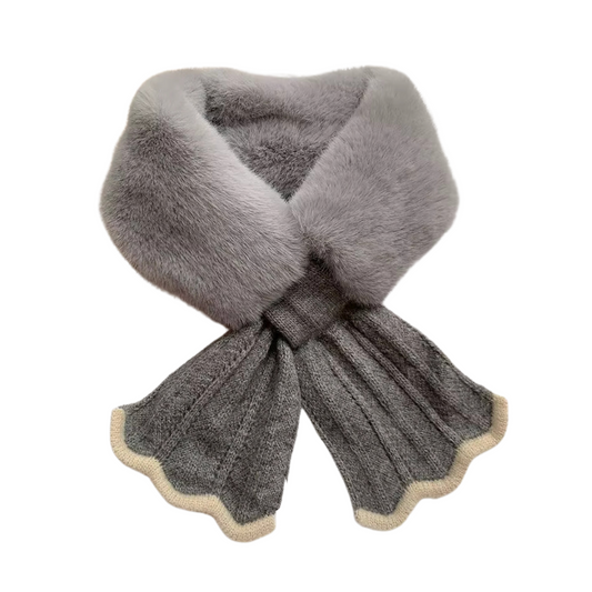 Chic Faux fur Collar Scarf in Slate and Grey